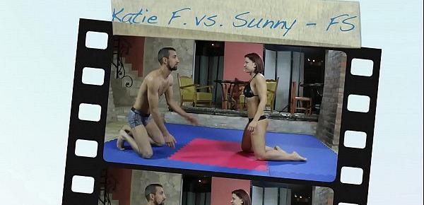  Katie Fuckdoll vs. Sunny - face sitting femdom mixed wrestling